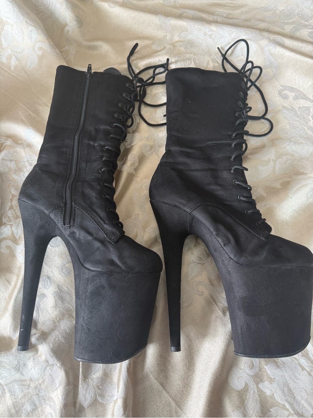 Pleaser Black Faux Suede Calf Boots Size 8